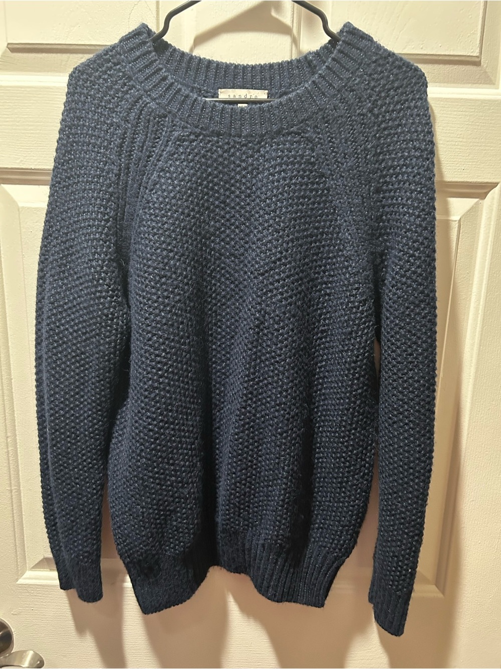 Sandro Women’s Navy Knit Stitched Crewneck Sweater Alpaca Wool Size 2/Medium